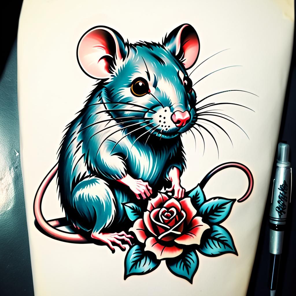 Rat Tattoo in Old School Style