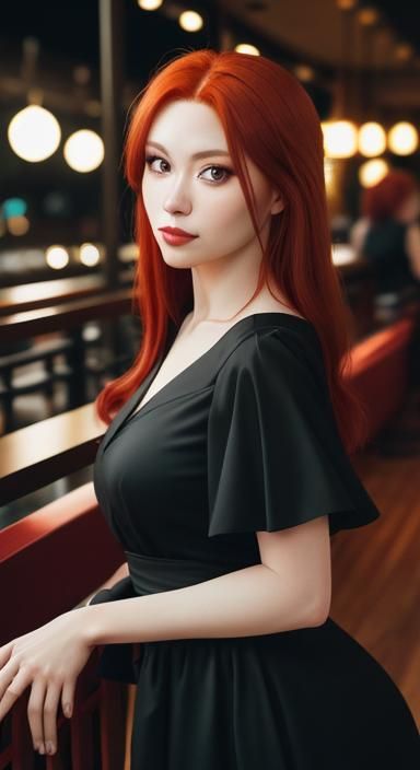 Red-Haired Girl in Restaurant, Professional Photography