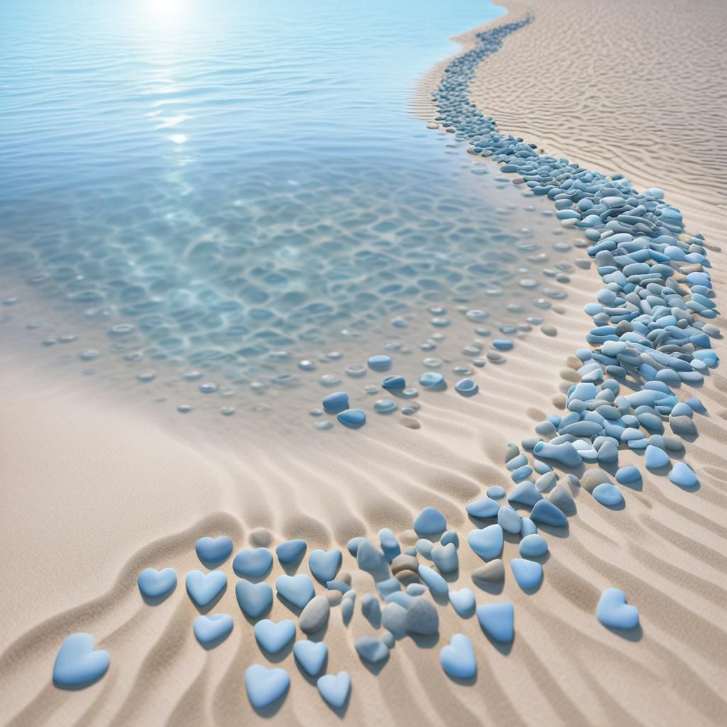 Heart-Shaped Stones on a Sandy Beach