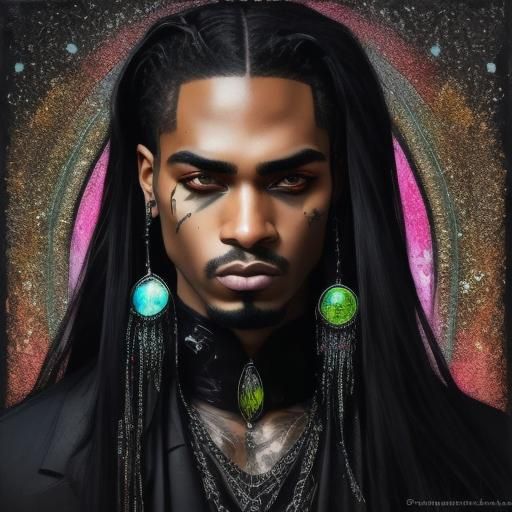 Gothic Black Man Portrait with Rainbow Lighting