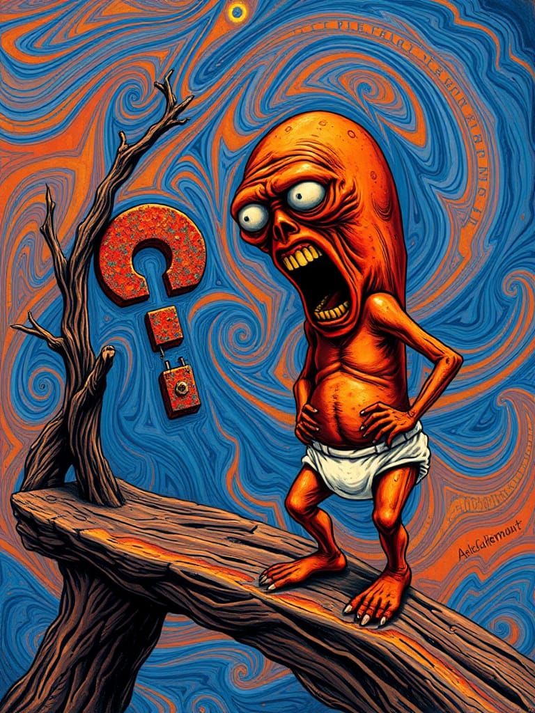 Screaming Question Mark on a Bridge in Maximalism