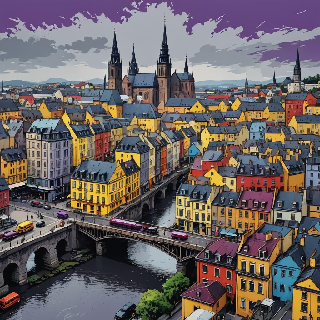 Vintage City Street in Pop Art Style