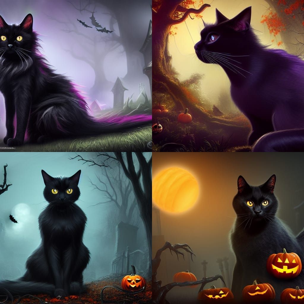 Halloween Black Cat Matte Painting