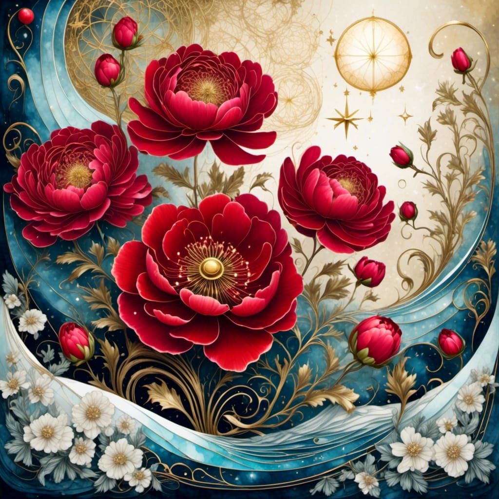 Exotic Flower in Victorian Garden, Alcohol Ink Illustration