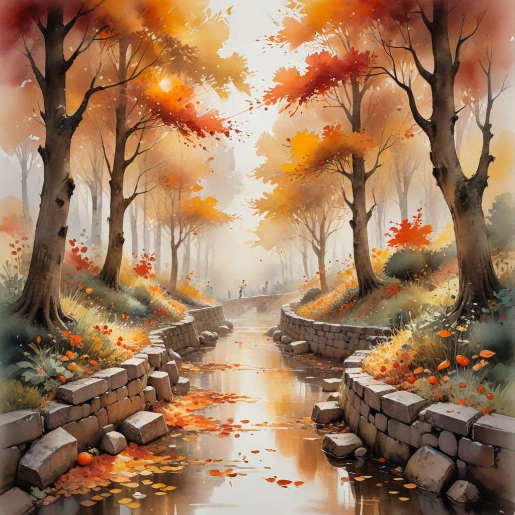 Autumn Tapestry in Vibrant Colors and Whimsical Style