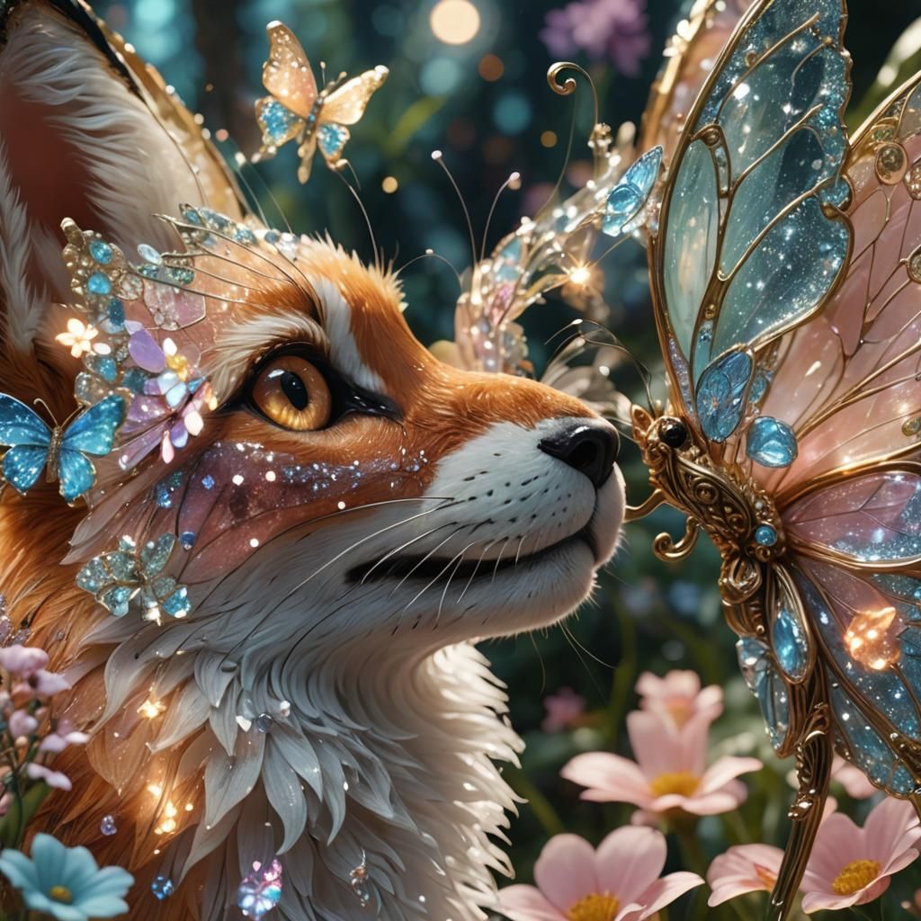 Crystal Butterfly Boops Fox Nose in Enchanted Garden