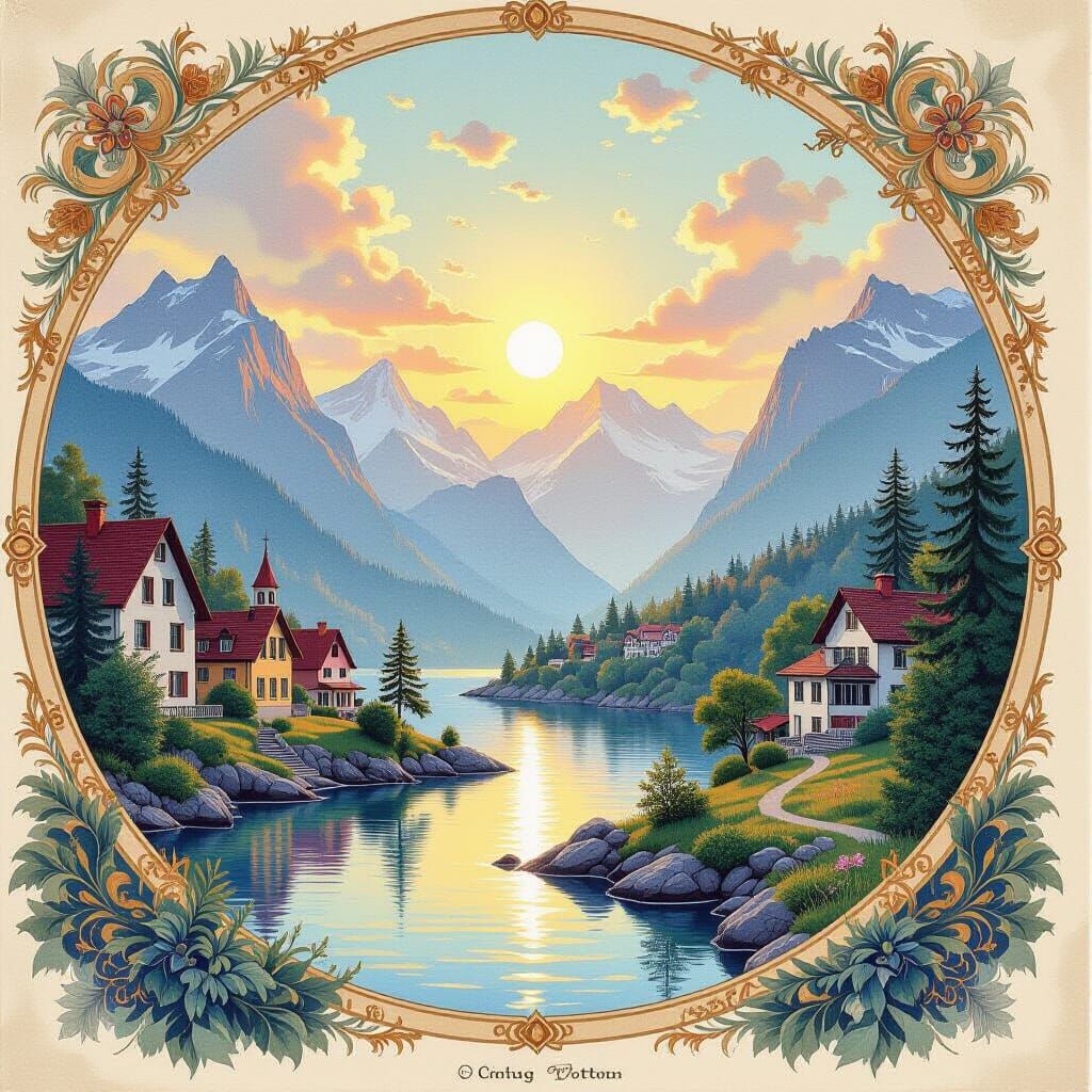 Epic Landscape Illustration in Watercolor Style