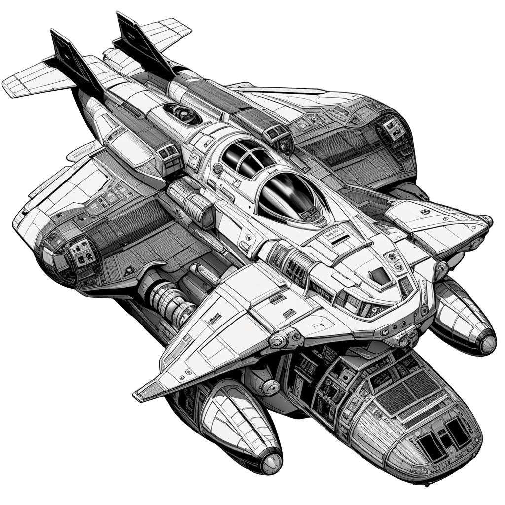 Sleek Sci-Fi Fighter Spacecraft in Line Art