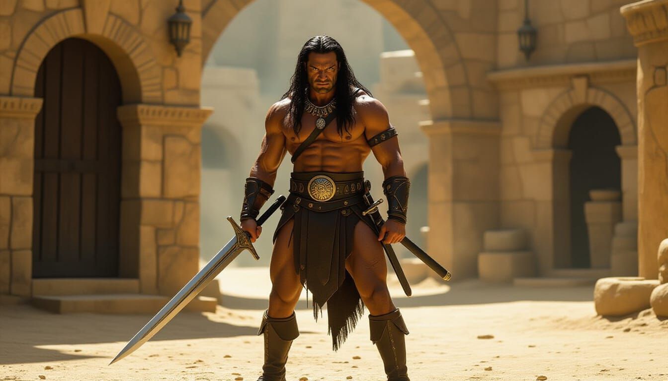 Reptilian Conan the Barbarian in Dark Fantasy Style