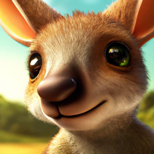 Adorable Baby Kangaroo Portrait in 3D Digital Art