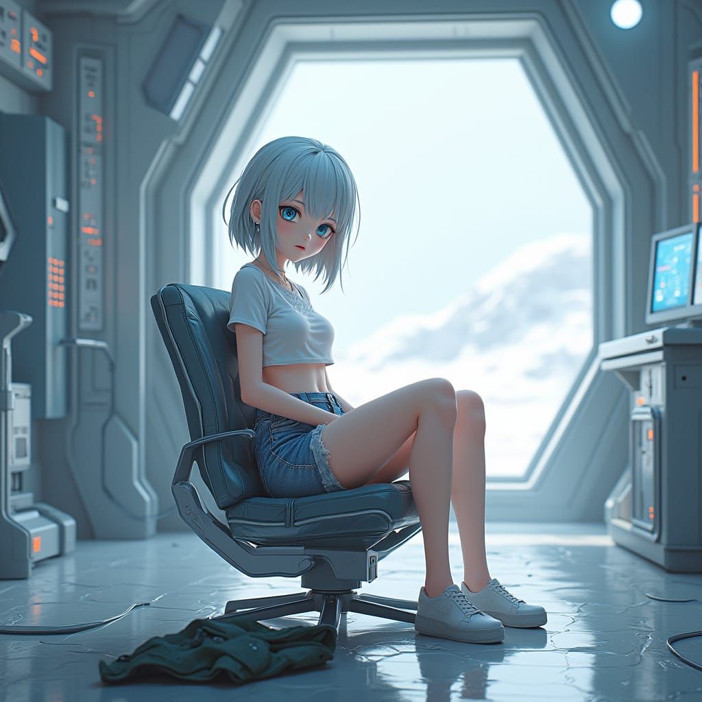 Girl in Sci-Fi Base with Anime Art Style