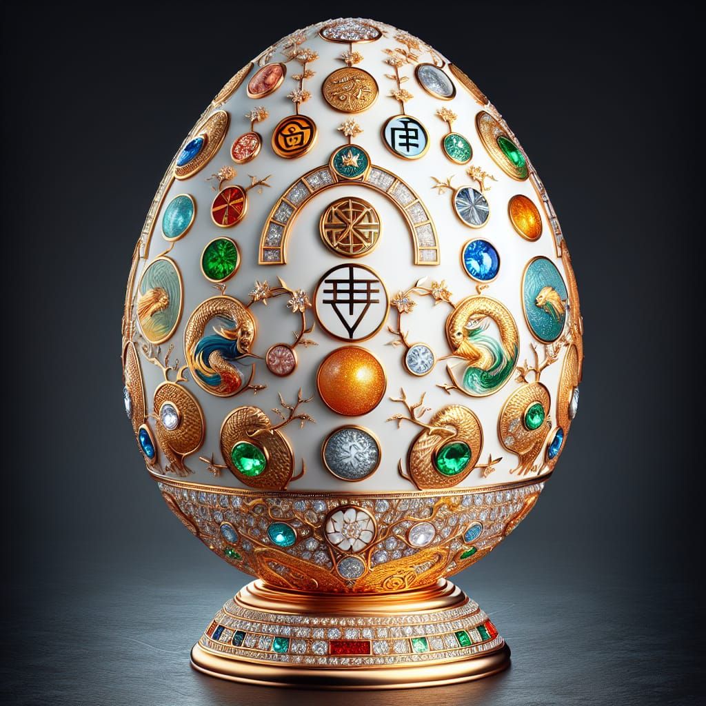 Feng Shui Fabergé Egg with Enamel and Gemstones