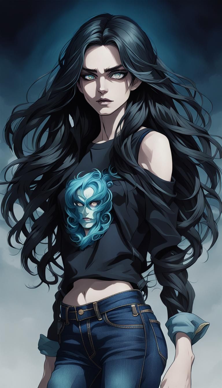 Androgynous Figure with Blue Aura in Sequential Art