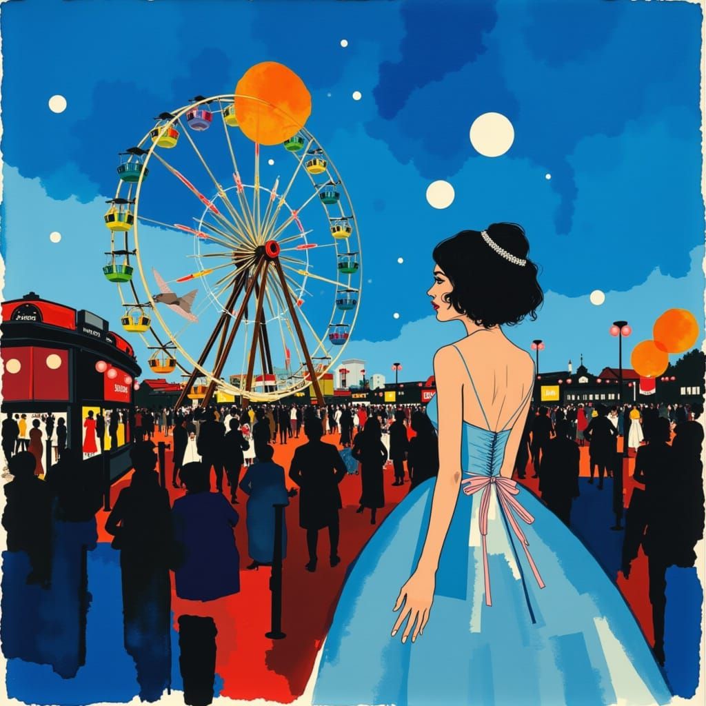 Woman in Evening Dress at Azure Funfair