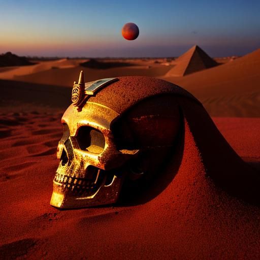 Egyptian Sphinx Skull Under Blood Moon