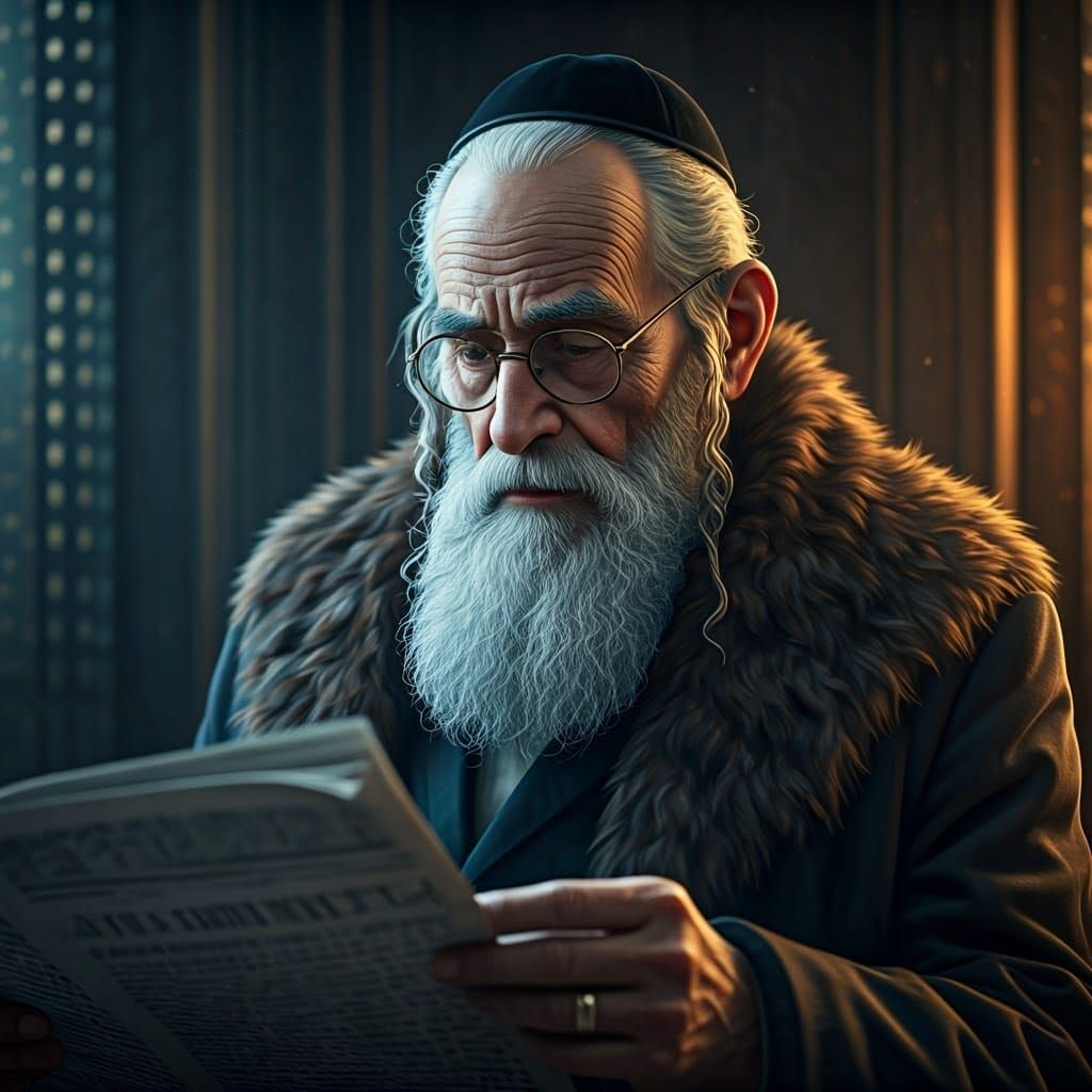 Elderly Man Reading Newspaper in Cinematic Style