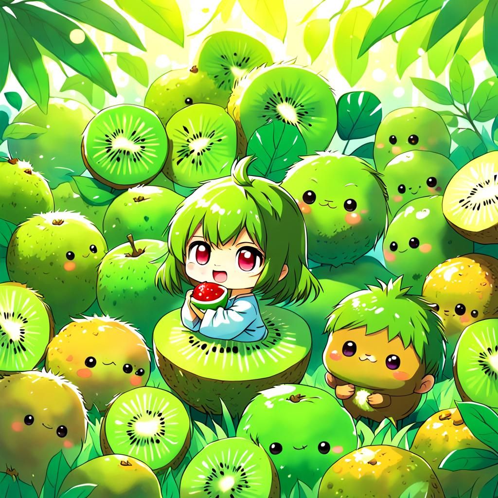 Adorable Chibi Kiwi Fruit in Anime Style