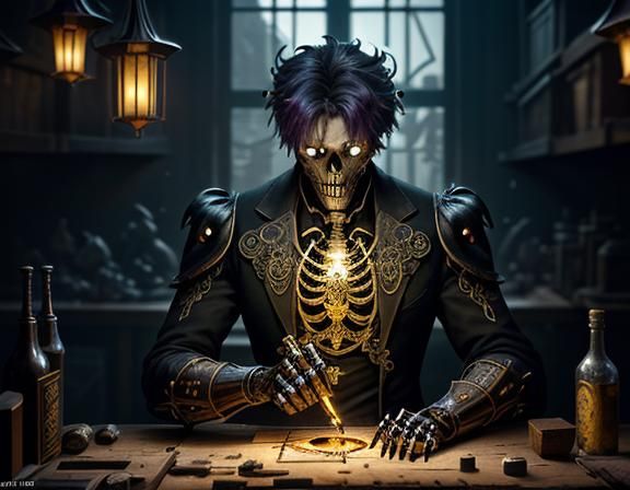 Furry Skeleton Bone Repair, Dark Fantasy Art