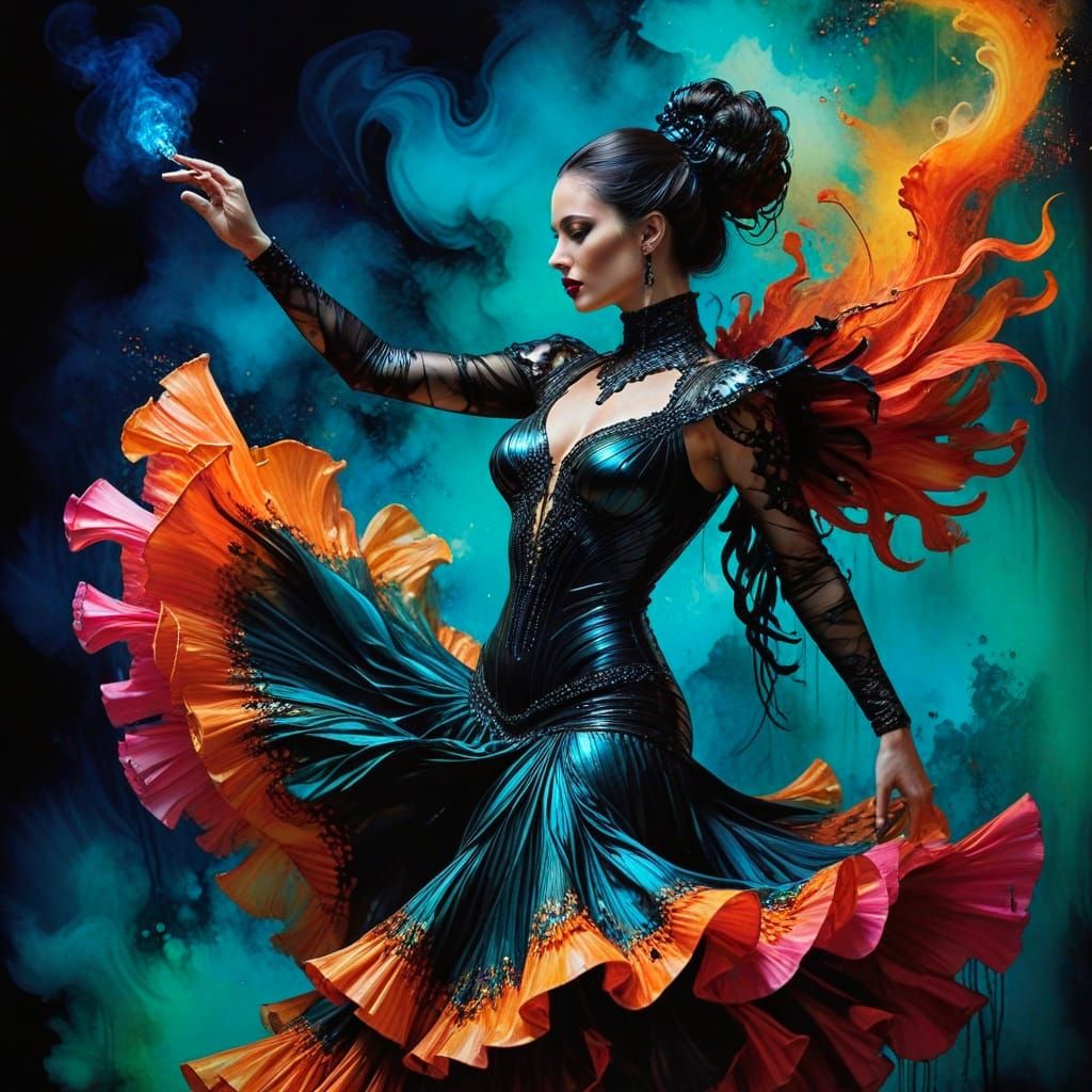 Surreal Retro Flamenco Dancer in Cosmic Landscape