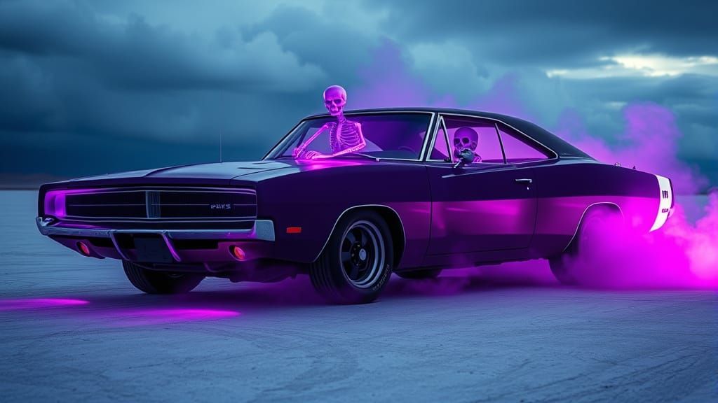 Evil Haunted Purple Charger with Skeleton Driver