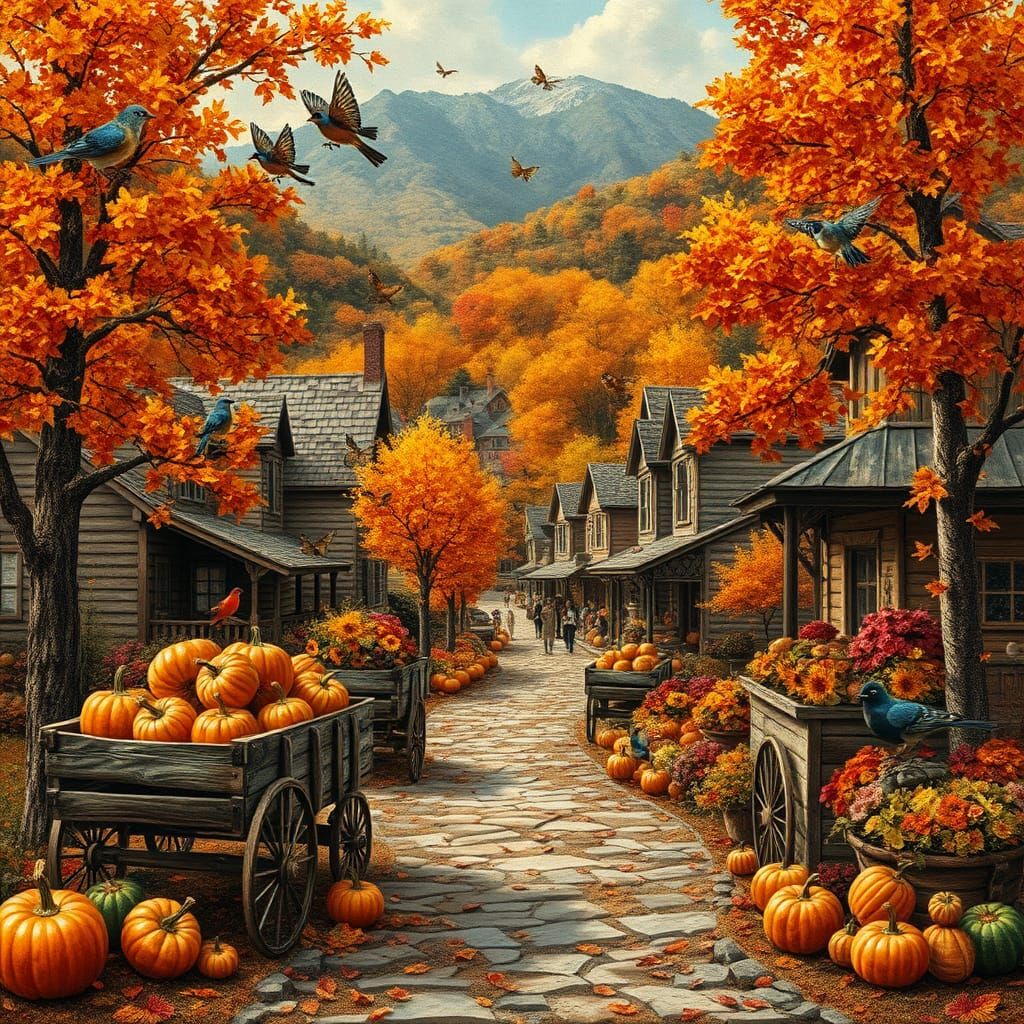 Victorian Town Autumn Collage Art
