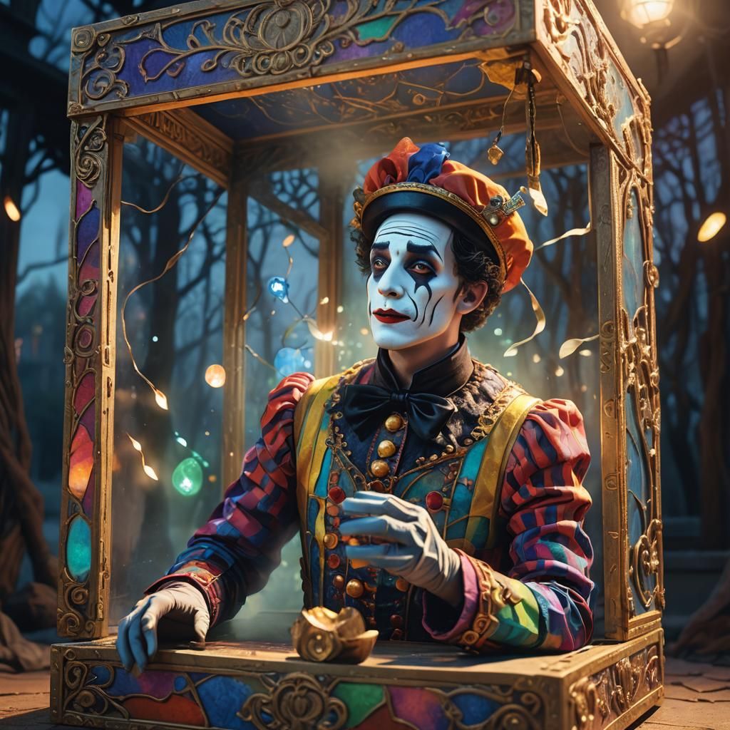 Mime Trapped in Glowing Box: Fantasy Concept Art