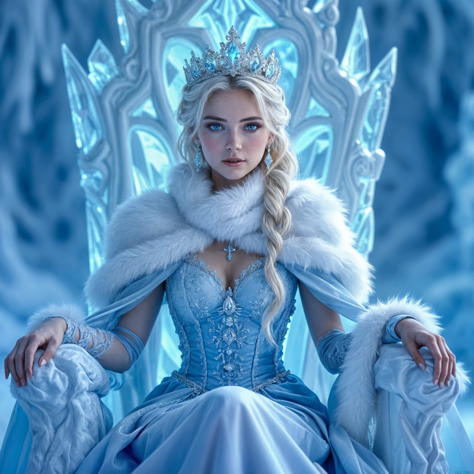 Ice Queen on Throne with Crystal Dress