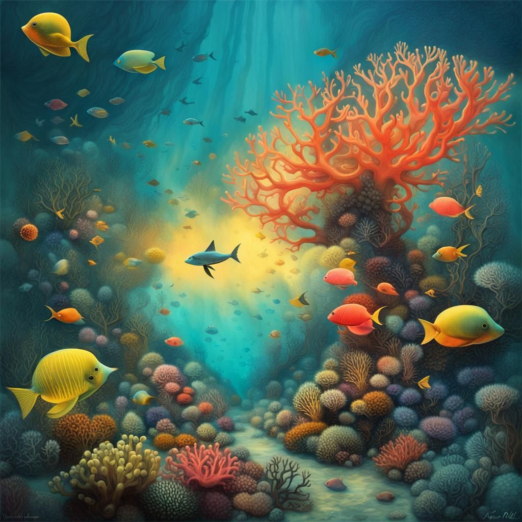 Bioluminescent Coral Reef in Surrealist Style