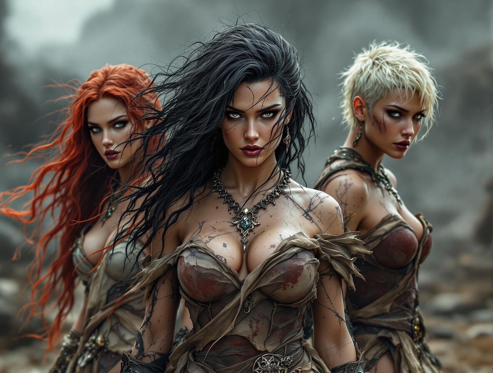 Warrior Princesses Defy Fate in a Barren, Smoky Landscape