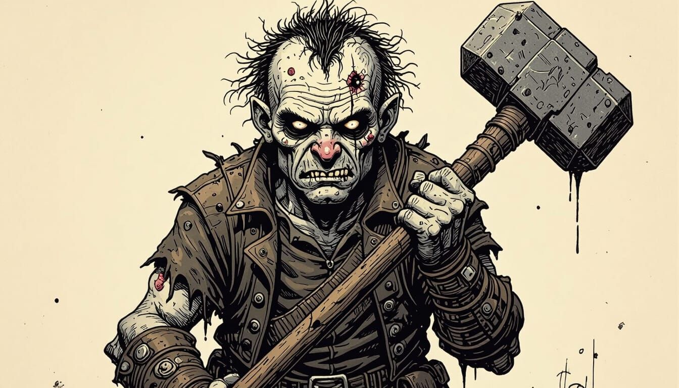 Mork Borg Style Doom Art: Warhammer-Wielding Scum