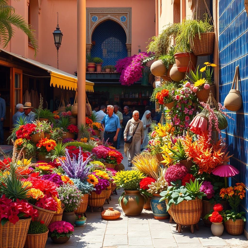 Vibrant Marrakech Marketplace in Islamic Art Style