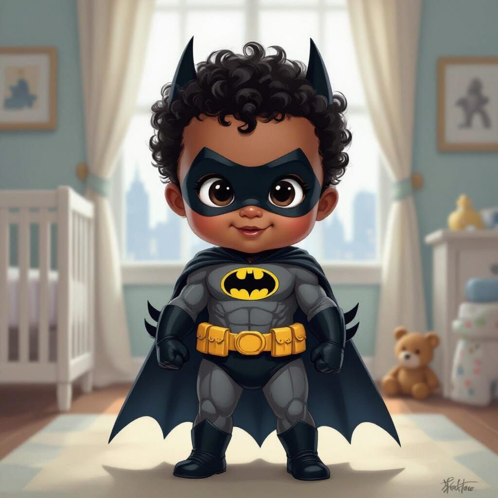 African American Baby Batman in Gotham Nursery