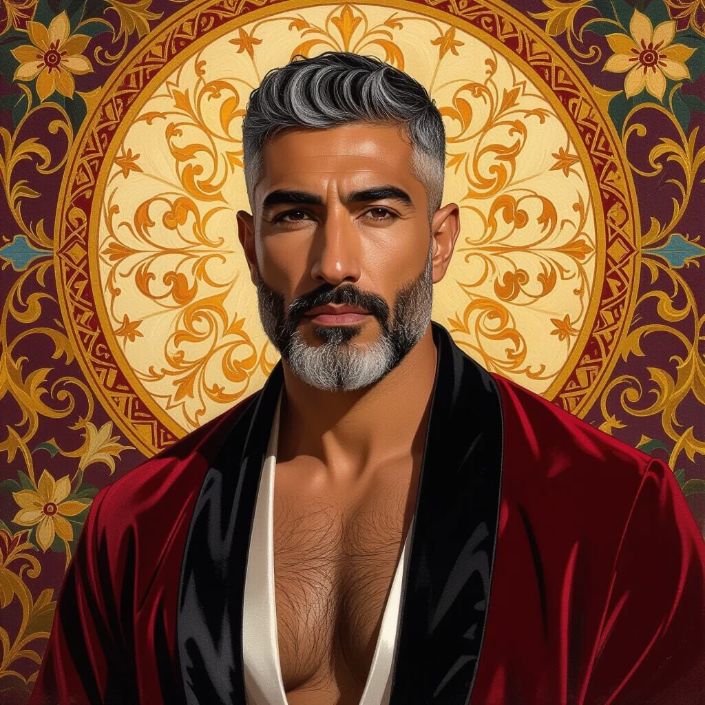 Impressionist Oil Painting Portrait of a Serene Bearded Man