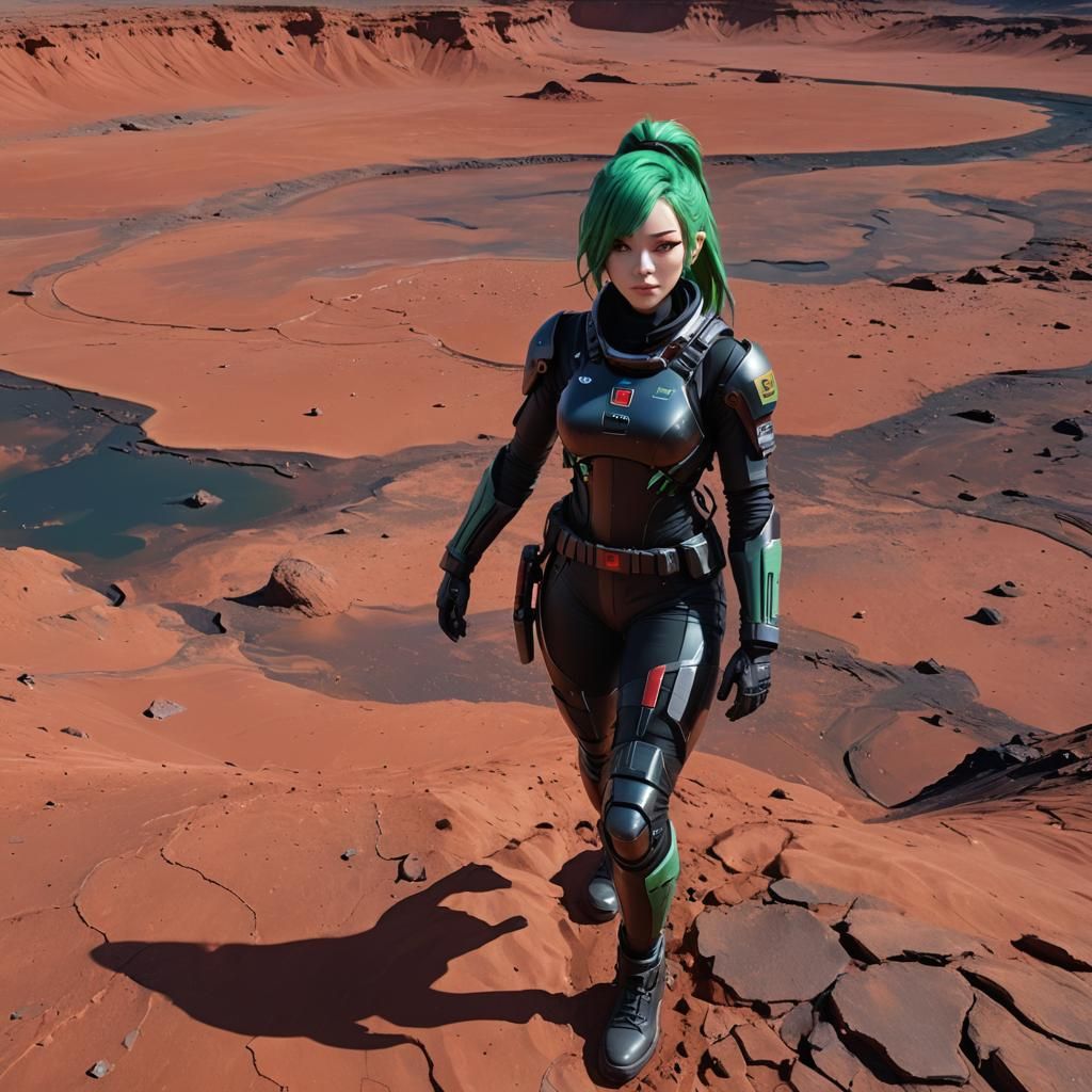 Anime Girl Explorer on Mars in 3D Art