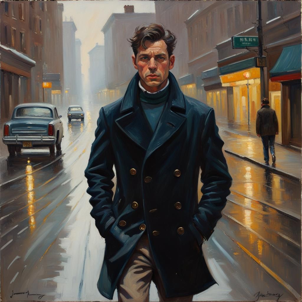 Man in Pea Coat: Oil Painting by James Gurney