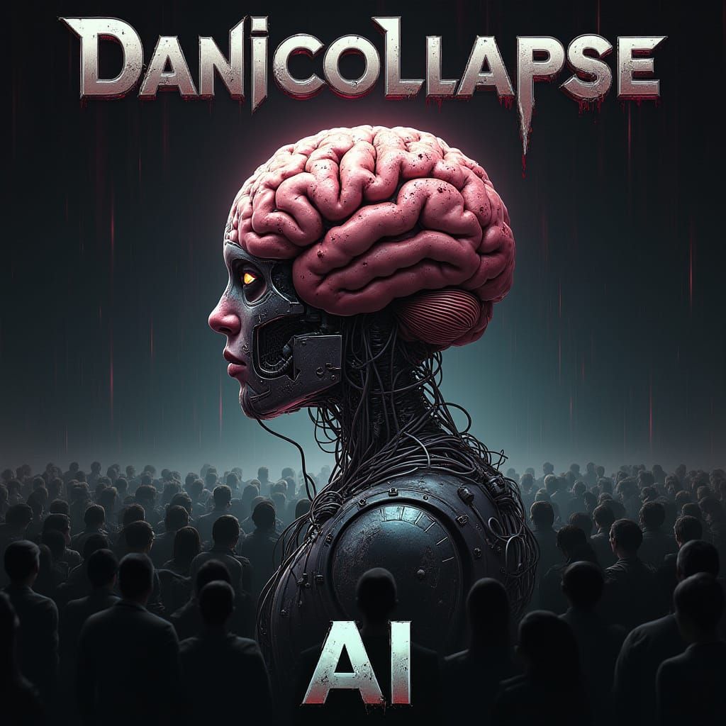 Cyberpunk Brain Wired to Crowd, Metallic Artist Name