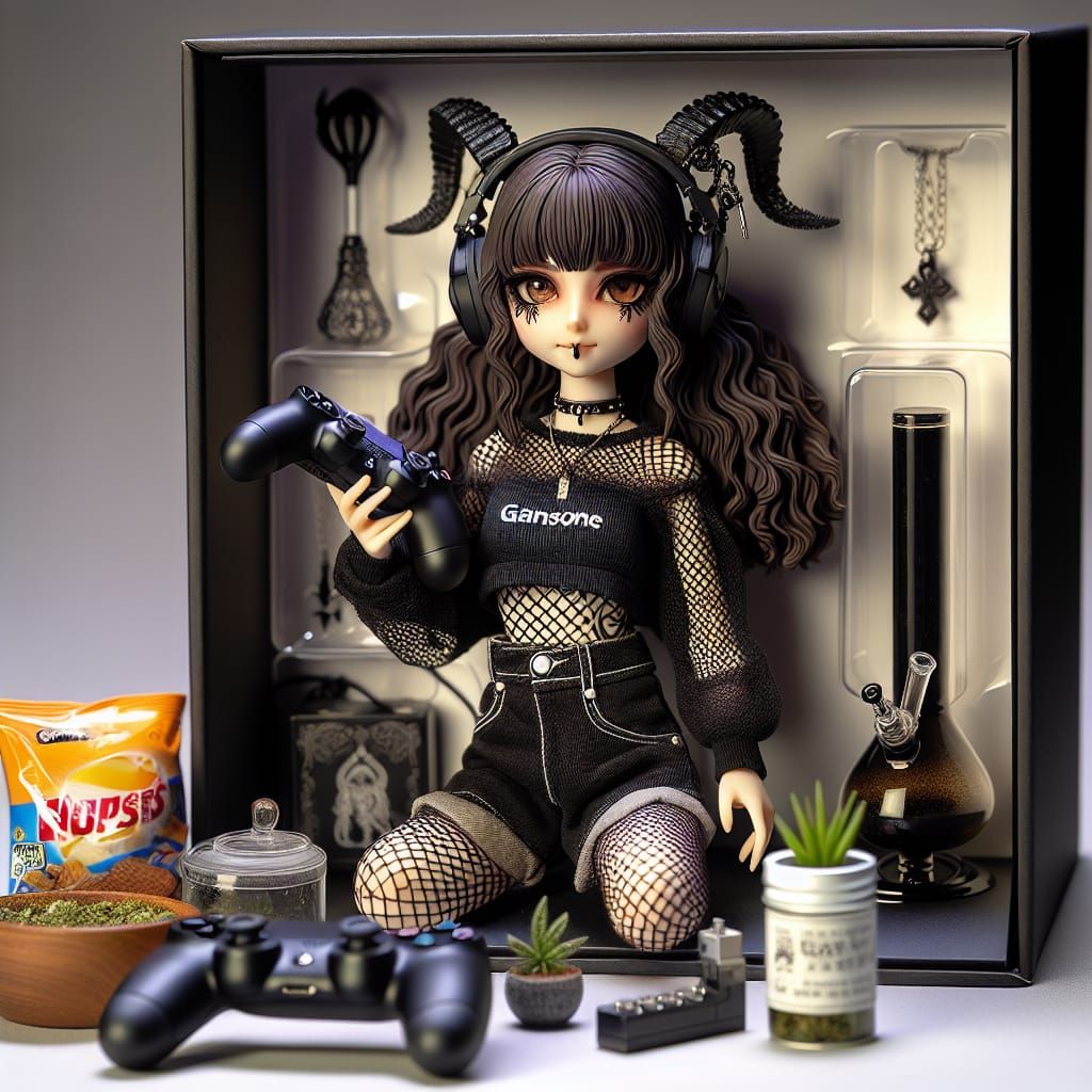 Gamer Girl Figurine with Alternative Style, 3D Model