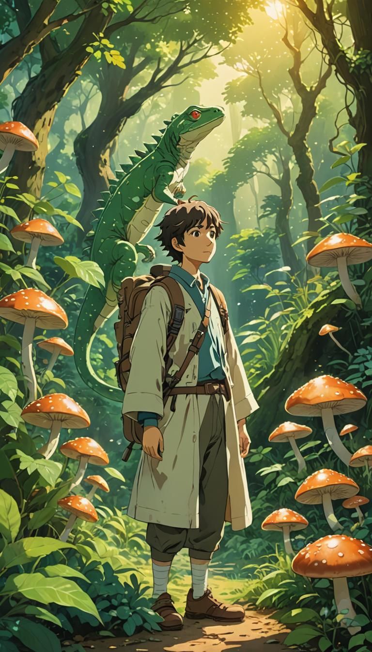 Lizardfolk Cleric in Studio Ghibli Style