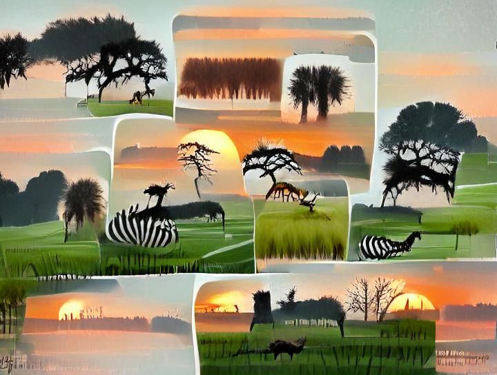 African Savannah Sunset with Zebras