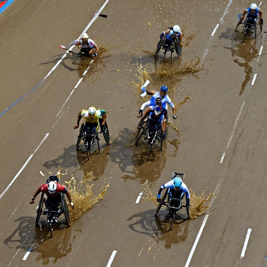 Paralympian Wheelchair Racers Dramatic Finish Splash Art