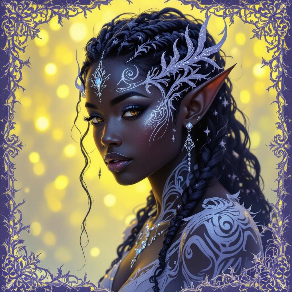 Futuristic Fae Portrait with Icy Patterns