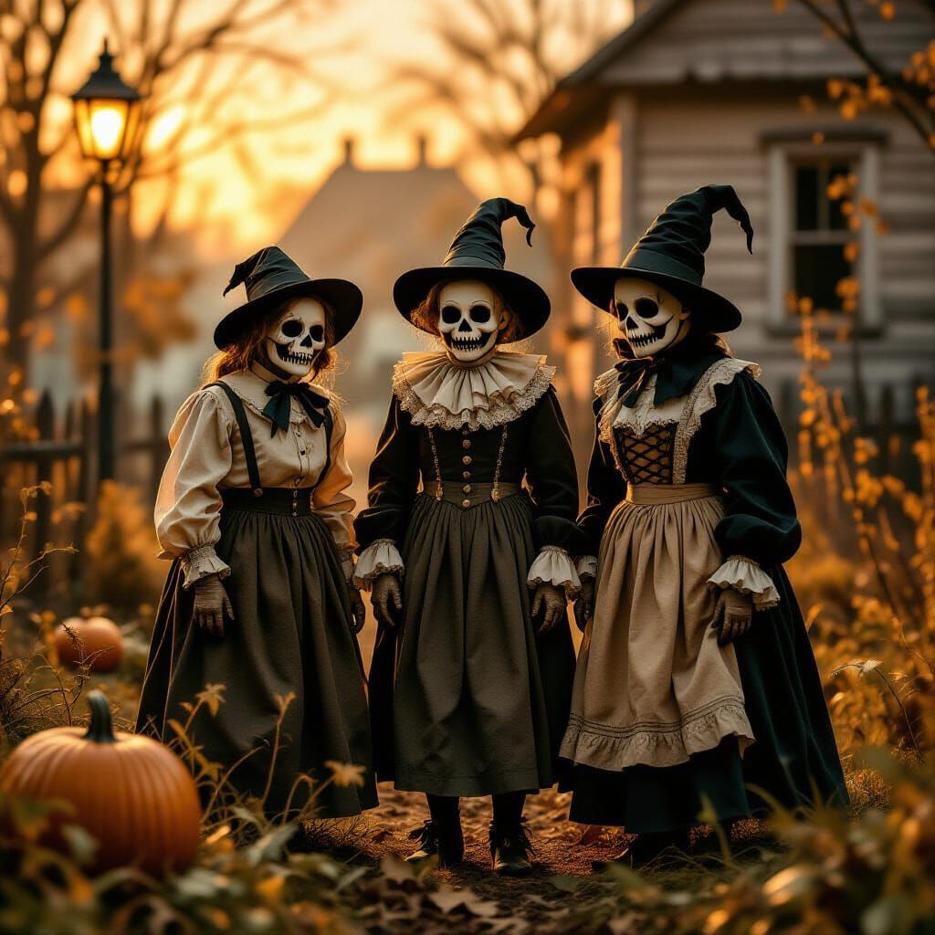 Vintage Halloween Card: Decomposed Peasants in Mysterious Se...