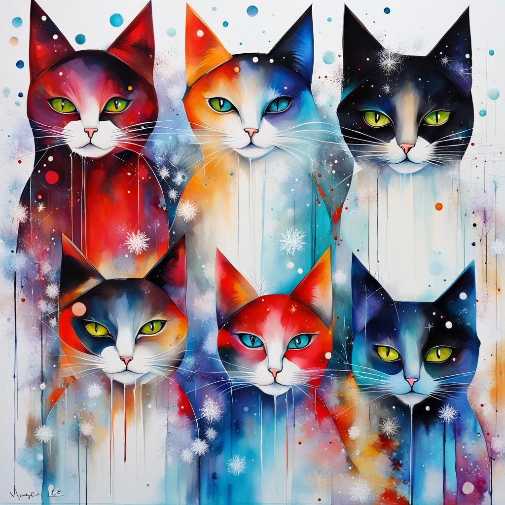 Christmas Cats in a Frozen Winter Fantasy
