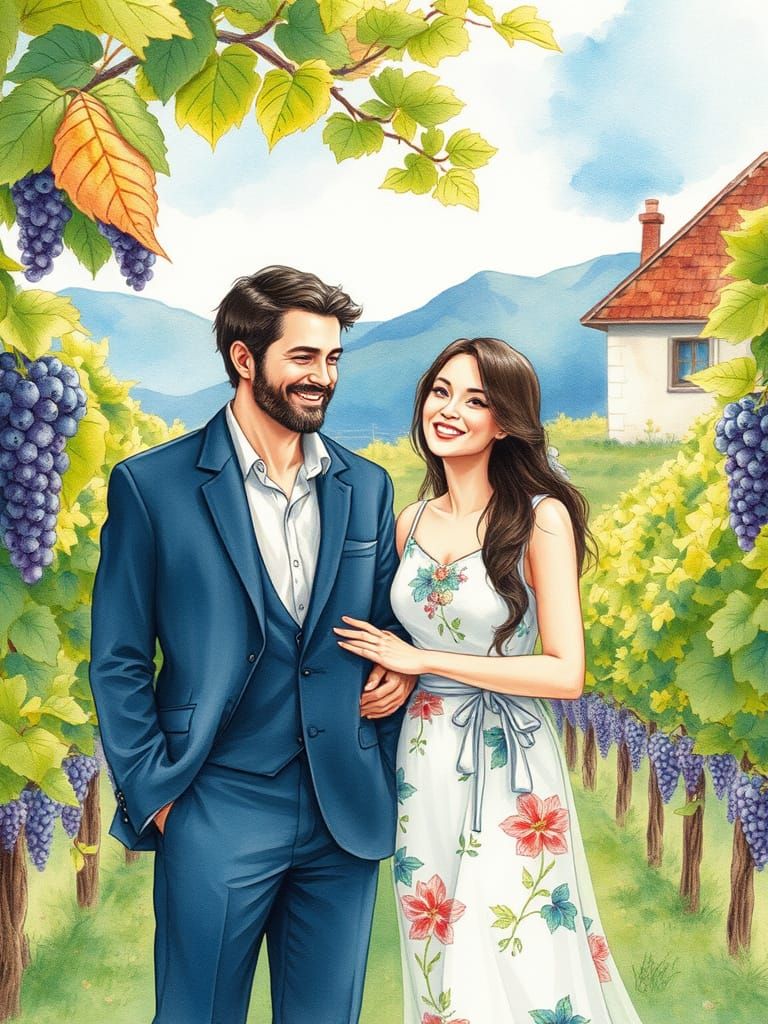 Romantic Summer Scene in a Vibrant Watercolor Style