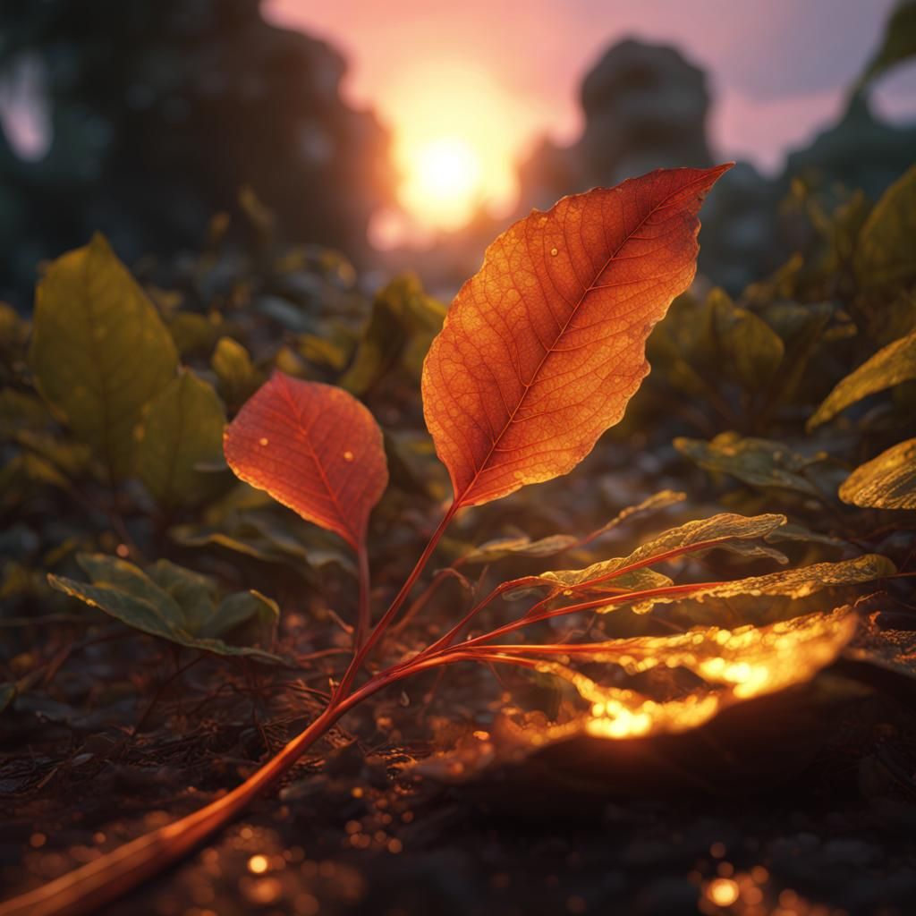 Sunset Leaf: Detailed Matte Painting in Deep Color