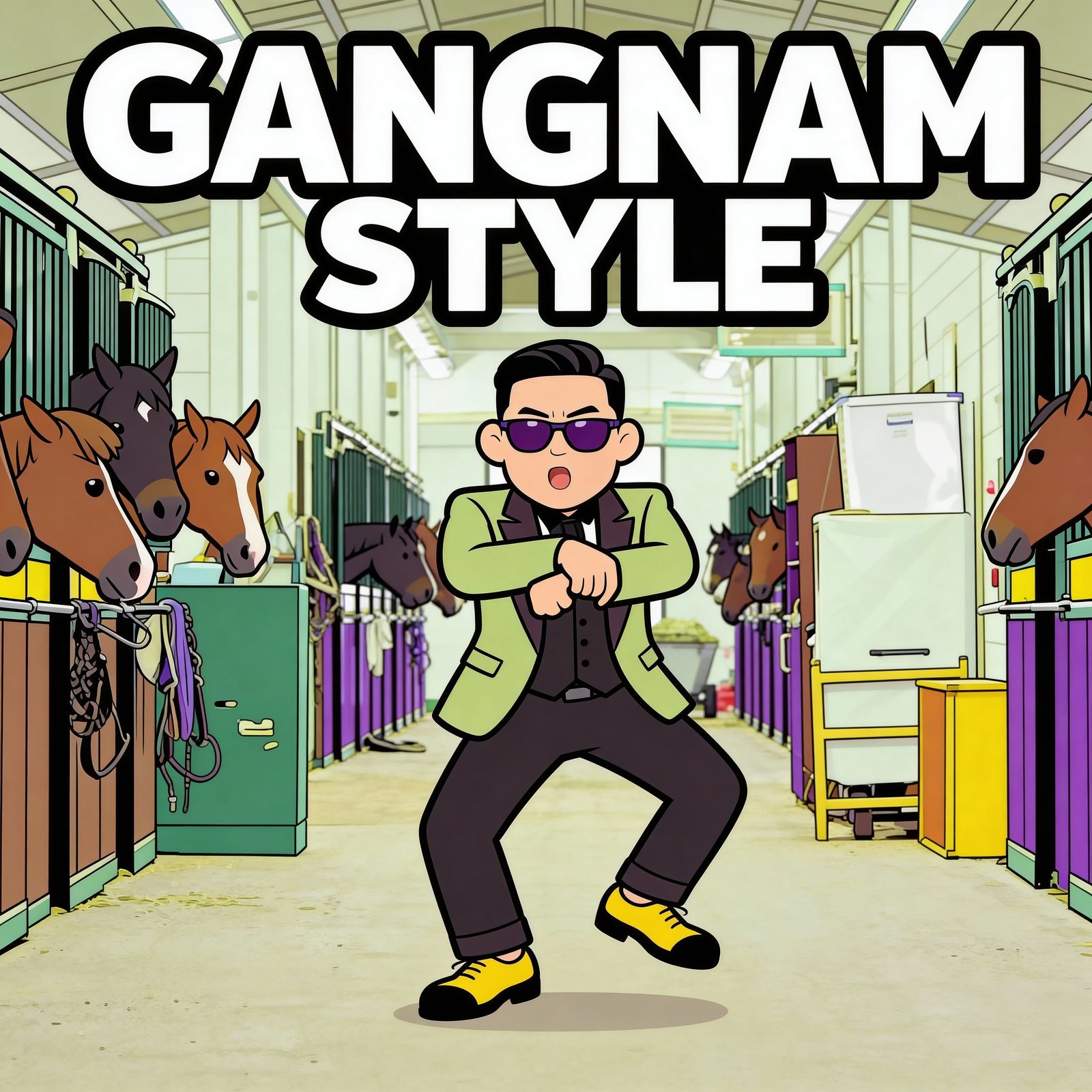 PSY's Gangnam Style Clipart Cartoon in Avocado Colors