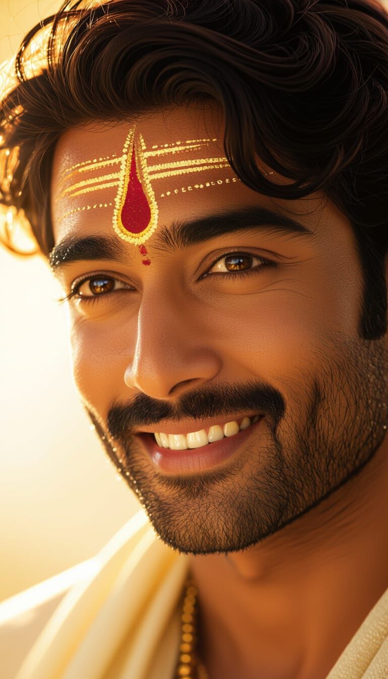 Divine Man with Kind Eyes in Soft Light