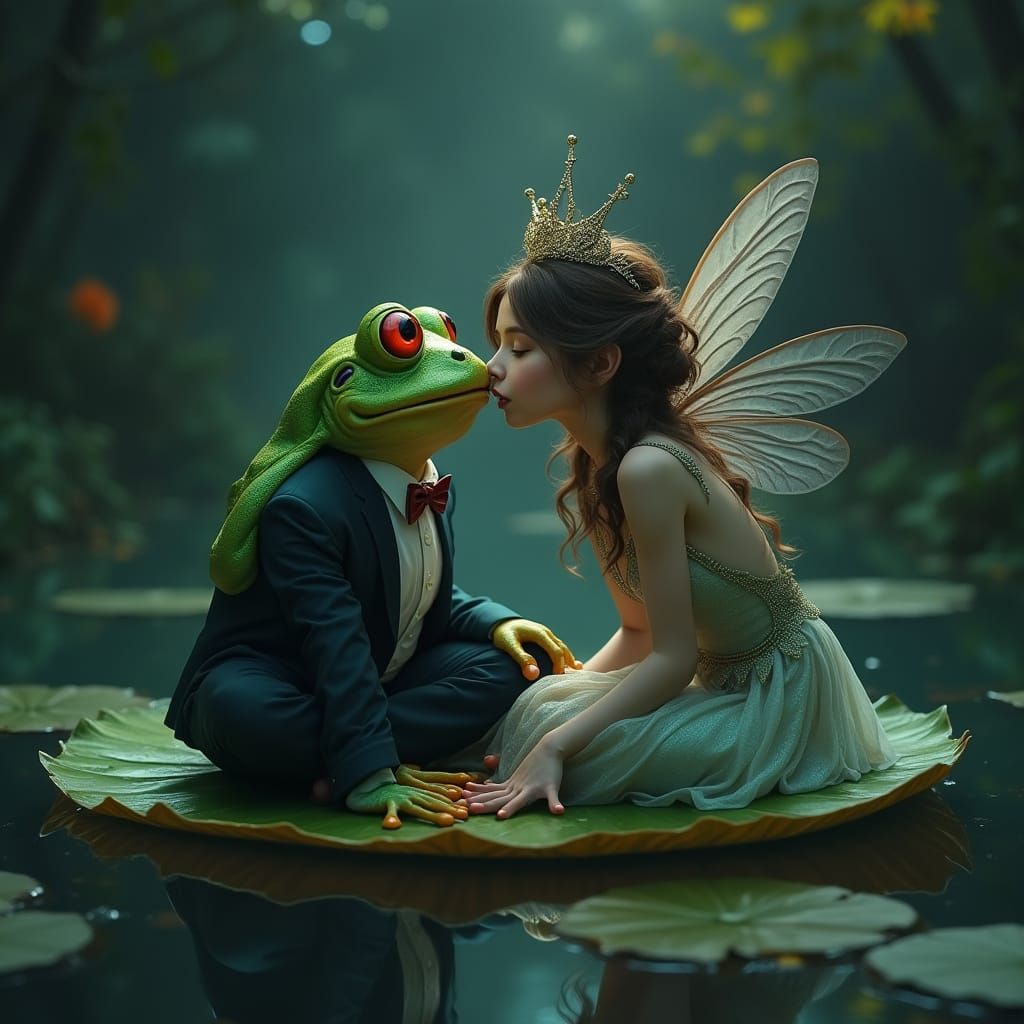 Shocked Frog and Fairy Princess in Pond