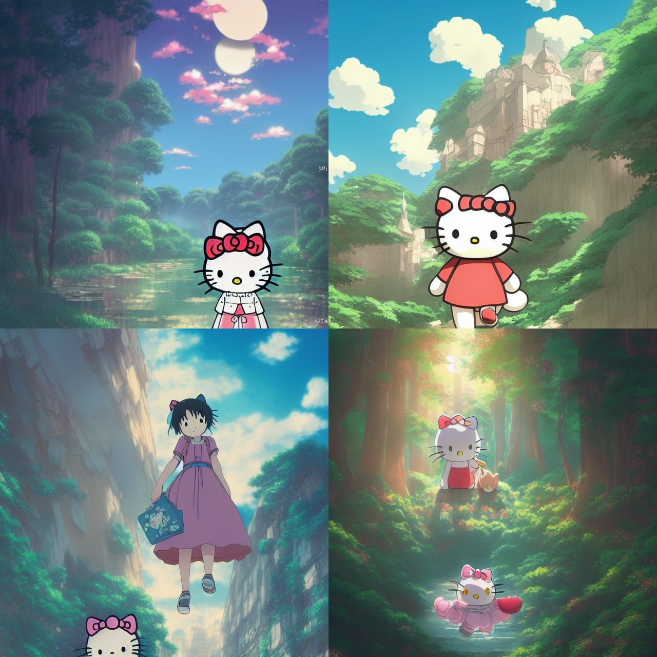 Hello Kitty in Studio Ghibli Anime Style