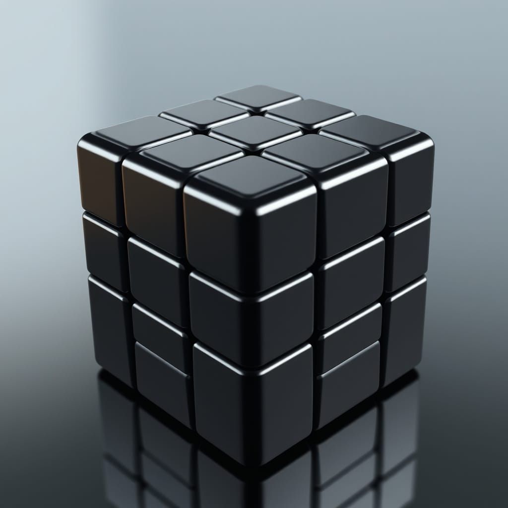 Sleek All-Black Rubik's Cube in Photorealistic Design